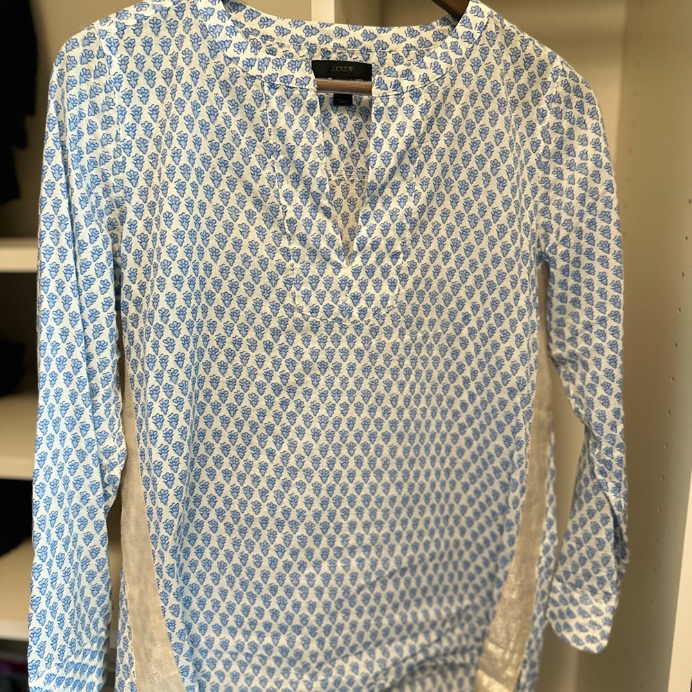 JCREW BLOUSE WITH CHAMPAGNE METALLIC STRIPE SIZE 0P